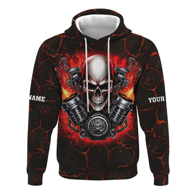 Custom Name Skull Mechanic Shirt Flame Style Printed Jacket Hoodie All Over Print