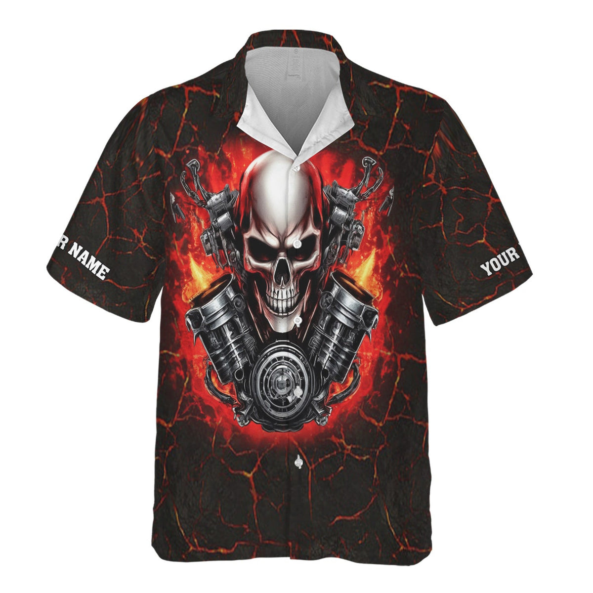 Custom Name Skull Mechanic Shirt Flame Style Printed Jacket Hoodie All Over Print