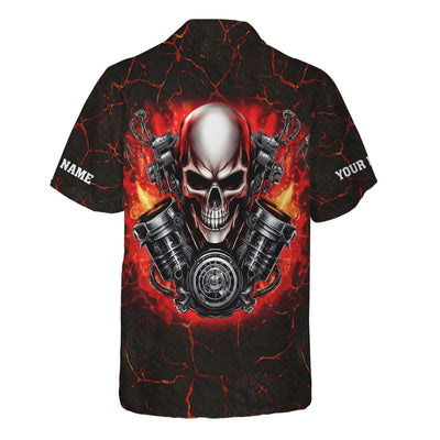 Custom Name Skull Mechanic Shirt Flame Style Printed Jacket Hoodie All Over Print