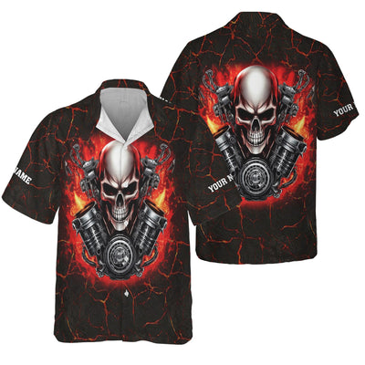 Custom Name Skull Mechanic Shirt Flame Style Printed Jacket Hoodie All Over Print