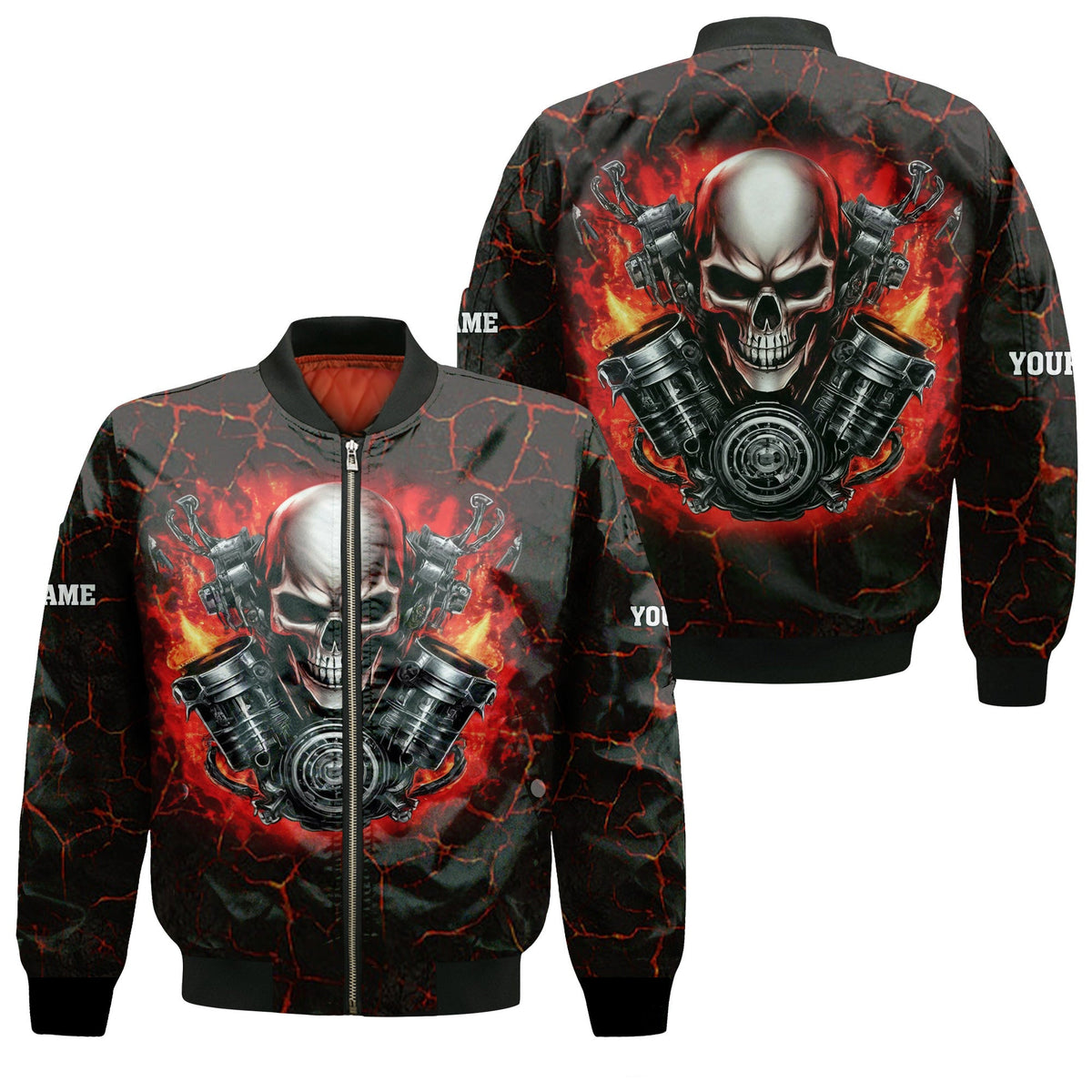 Custom Name Skull Mechanic Shirt Flame Style Printed Jacket Hoodie All Over Print
