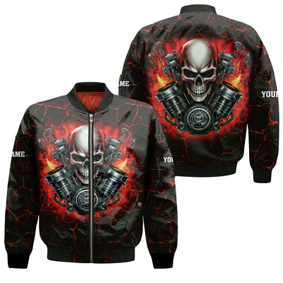 Custom Name Skull Mechanic Shirt Flame Style Printed Jacket Hoodie All Over Print