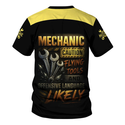 Personalized Mechanic Shirt, Mechanic Caution Flying Tools And Offensive Language Likely, Mechanic Uniforms, Gift For Men