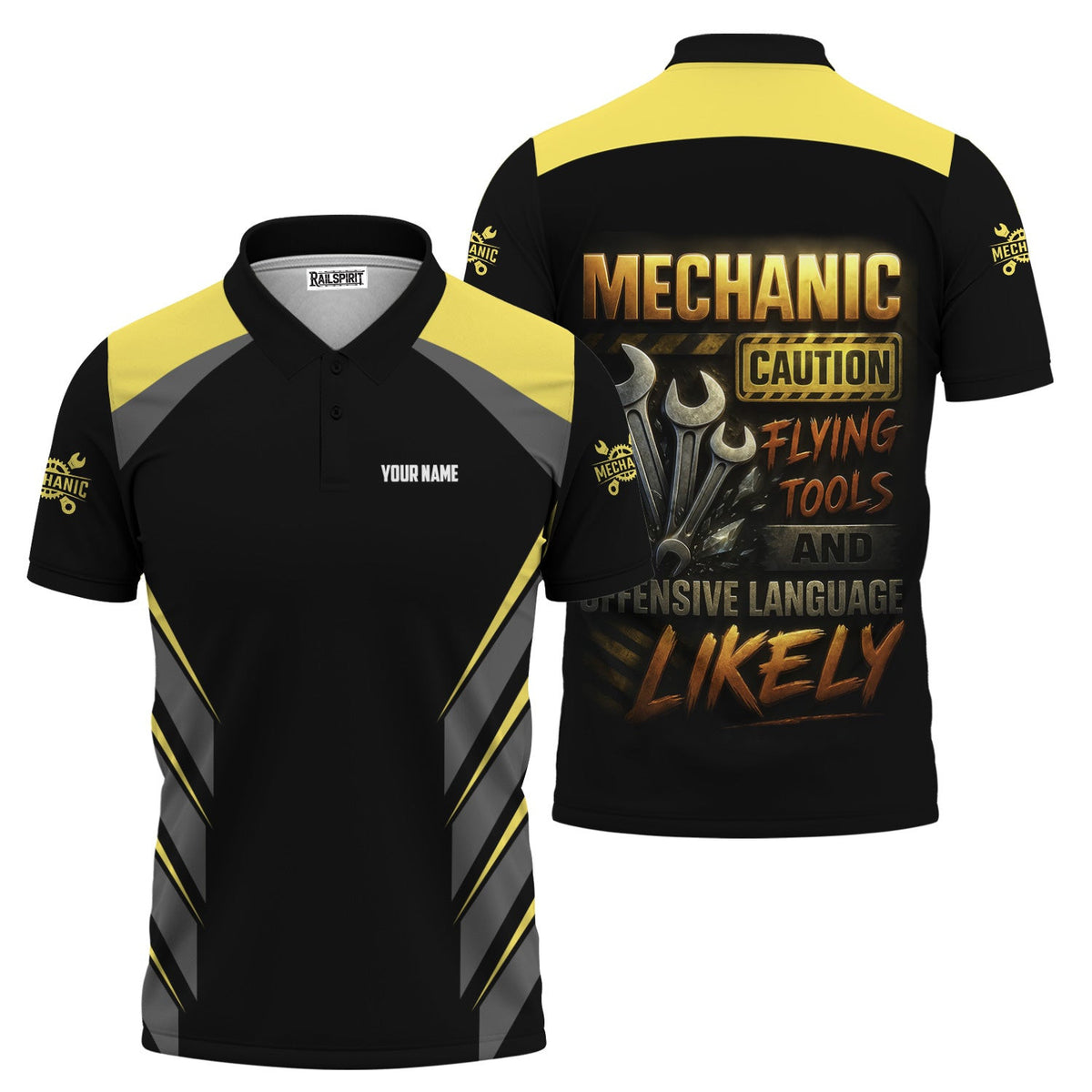 Personalized Mechanic Shirt, Mechanic Caution Flying Tools And Offensive Language Likely, Mechanic Uniforms, Gift For Men
