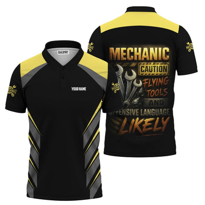Personalized Mechanic Shirt, Mechanic Caution Flying Tools And Offensive Language Likely, Mechanic Uniforms, Gift For Men