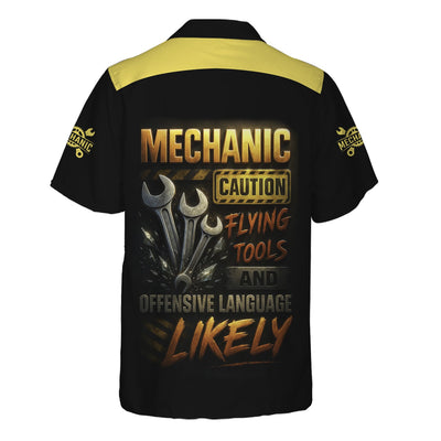 Personalized Mechanic Shirt, Mechanic Caution Flying Tools And Offensive Language Likely, Mechanic Uniforms, Gift For Men