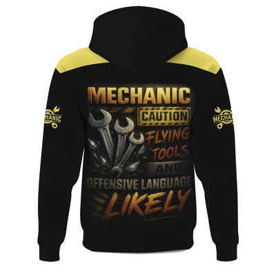 Personalized Mechanic Shirt, Mechanic Caution Flying Tools And Offensive Language Likely, Mechanic Uniforms, Gift For Men