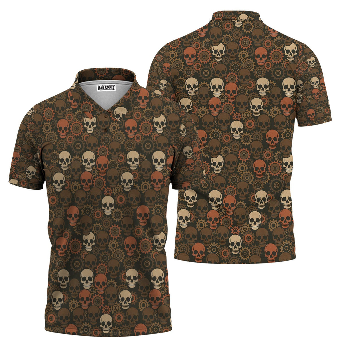 Personalized Mechanic Shirt, Skulls and Gears Pattern, All Over Printed, Gift For Men