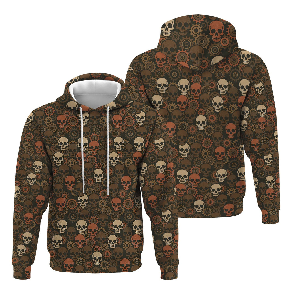 Personalized Mechanic Shirt, Skulls and Gears Pattern, All Over Printed, Gift For Men