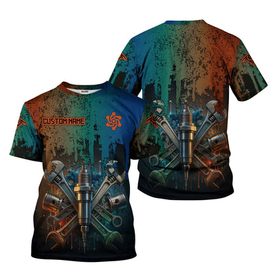Personalized Mechanic Shirt, Colorful Wrenches Piston and Spark Plug Design, Gift For Men