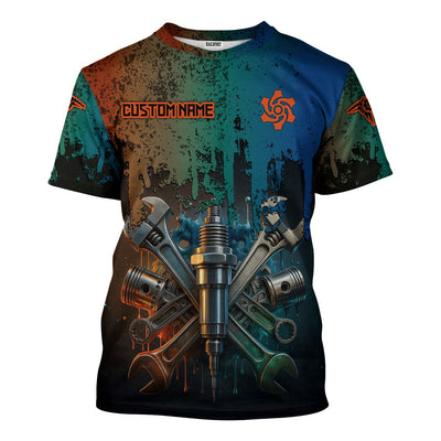 Personalized Mechanic Shirt, Colorful Wrenches Piston and Spark Plug Design, Gift For Men