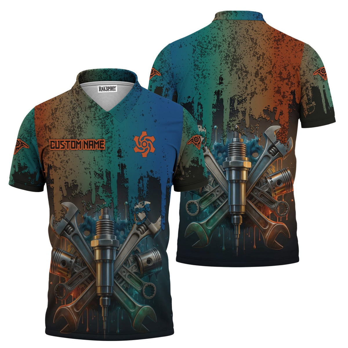 Personalized Mechanic Shirt, Colorful Wrenches Piston and Spark Plug Design, Gift For Men