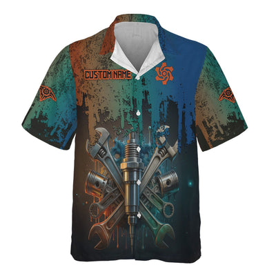 Personalized Mechanic Shirt, Colorful Wrenches Piston and Spark Plug Design, Gift For Men