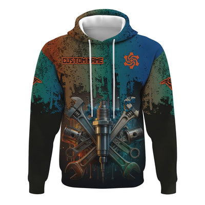 Personalized Mechanic Shirt, Colorful Wrenches Piston and Spark Plug Design, Gift For Men