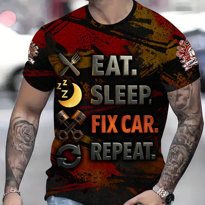 Personalized Mechanic Shirt, Eat Sleep Fix Car Repeat, Funny Quote Design, Gift For Men