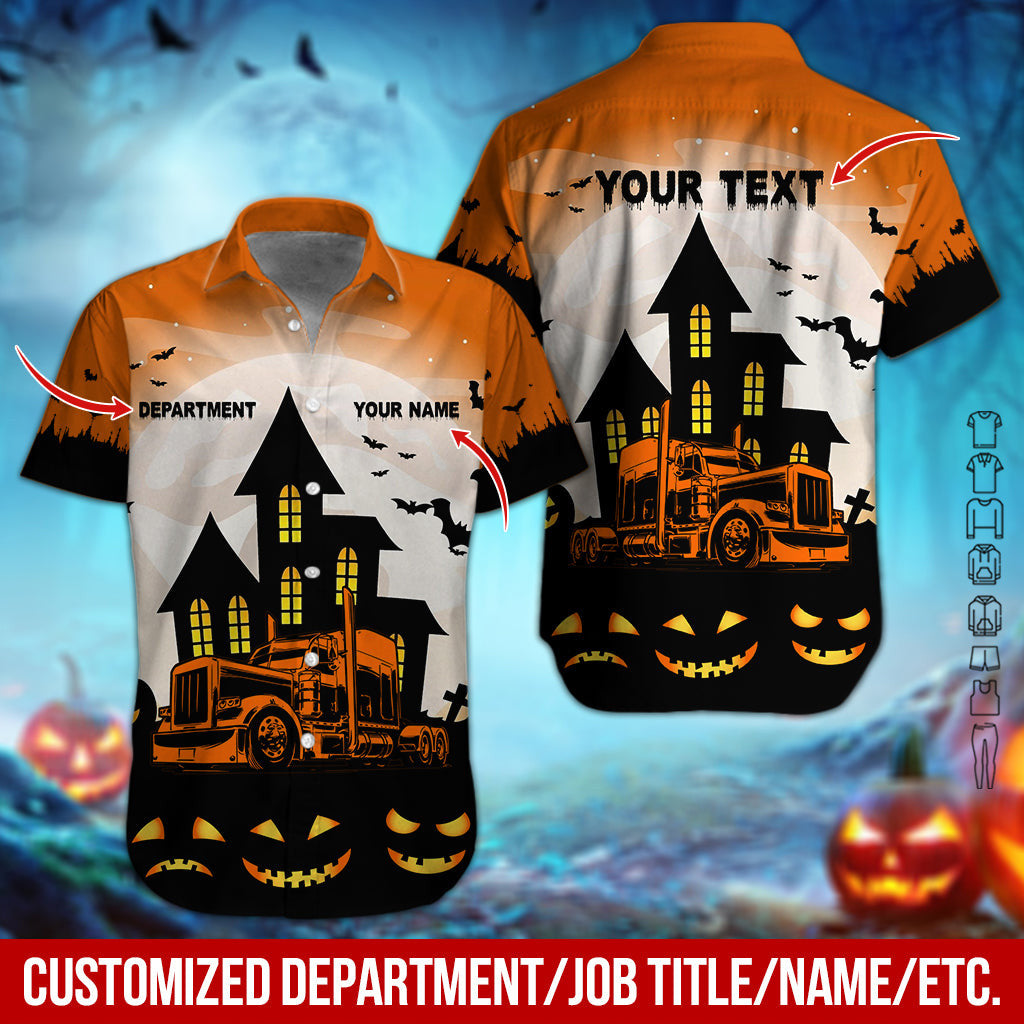 Custom Name Trucker Halloween Shirt, 3D Printed Design, Perfect Gift for Husband, Dad, or Grandpa Who Drives Trucks