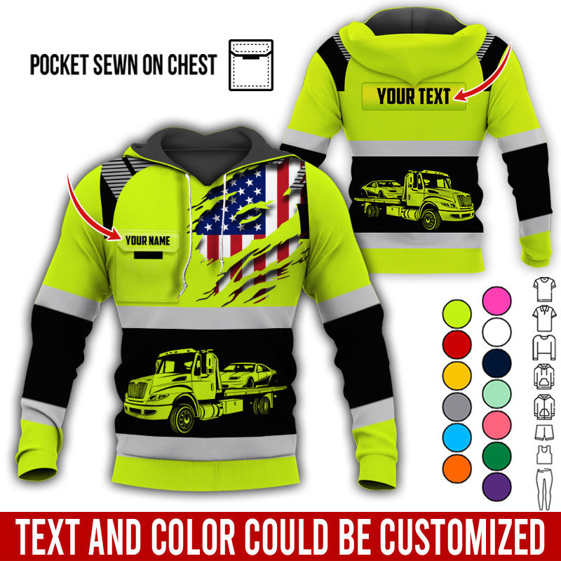 Custom Name Love Tow Truck Shirt, Personalized Mechanic Uniform Gift