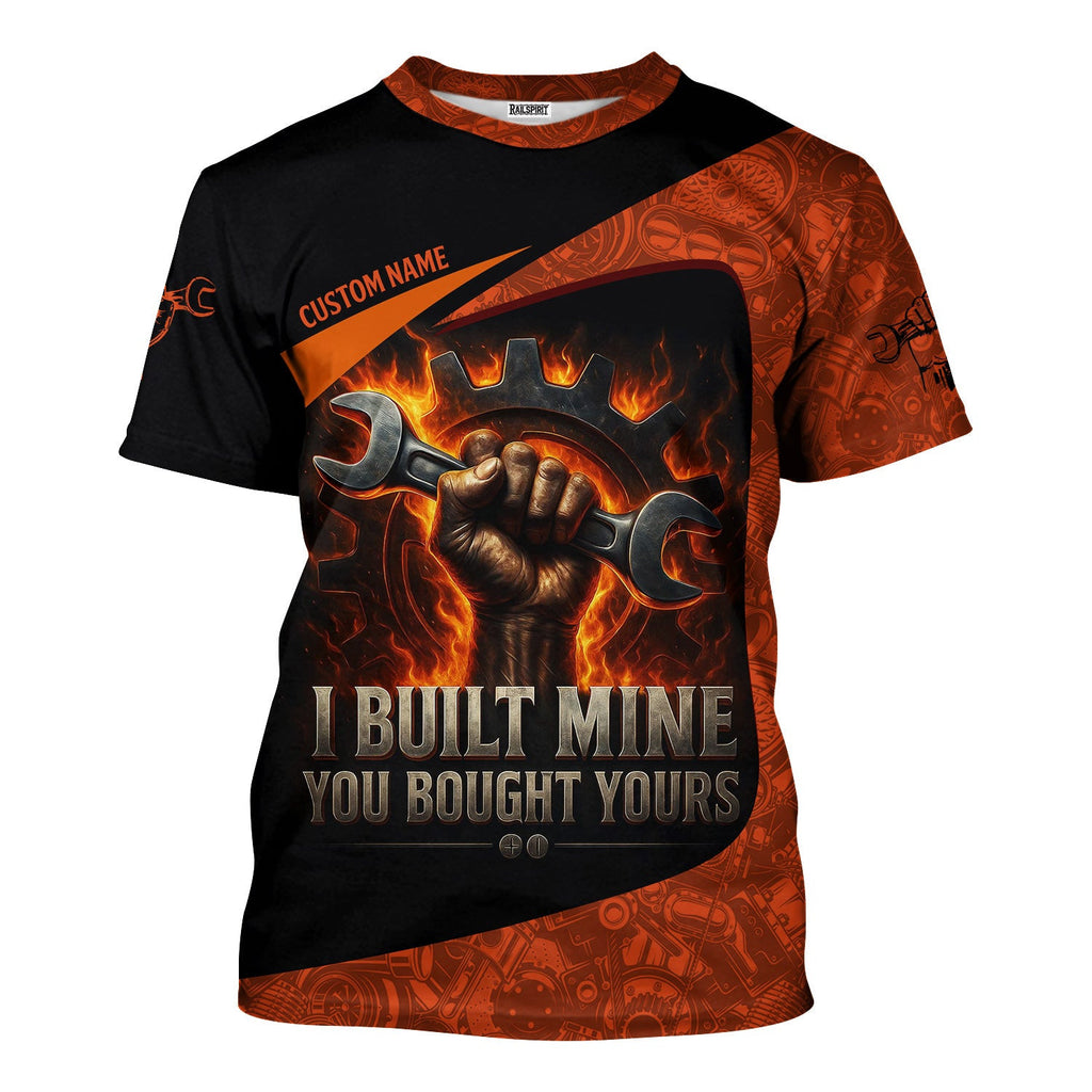Personalized Mechanic Shirt, I Built Mine You Bought Yours, Flame Design, Gift For Men