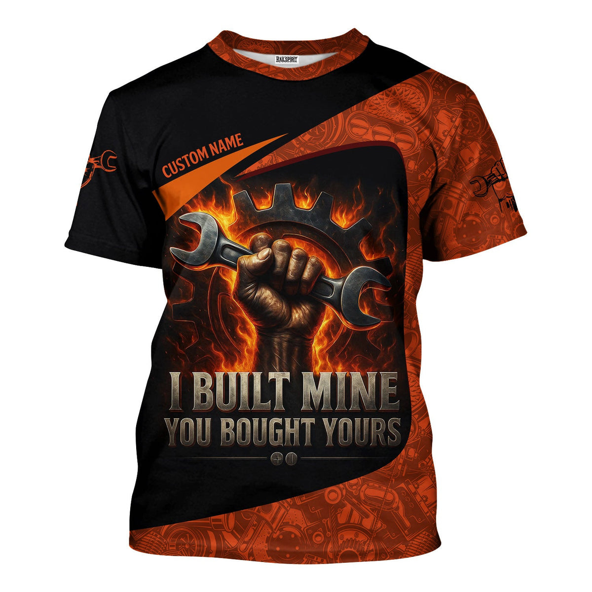 Personalized Mechanic Shirt, I Built Mine You Bought Yours, Flame Design, Gift For Men