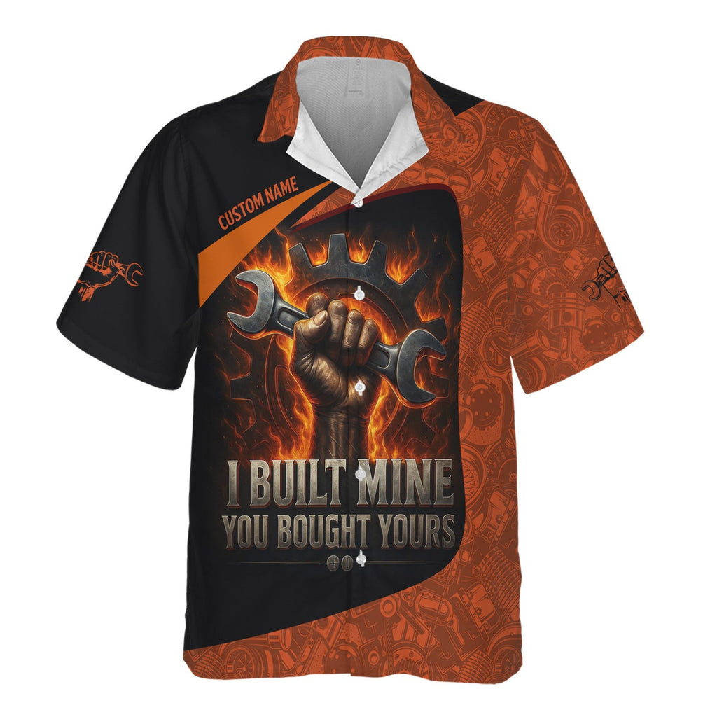 Personalized Mechanic Shirt, I Built Mine You Bought Yours, Flame Design, Gift For Men
