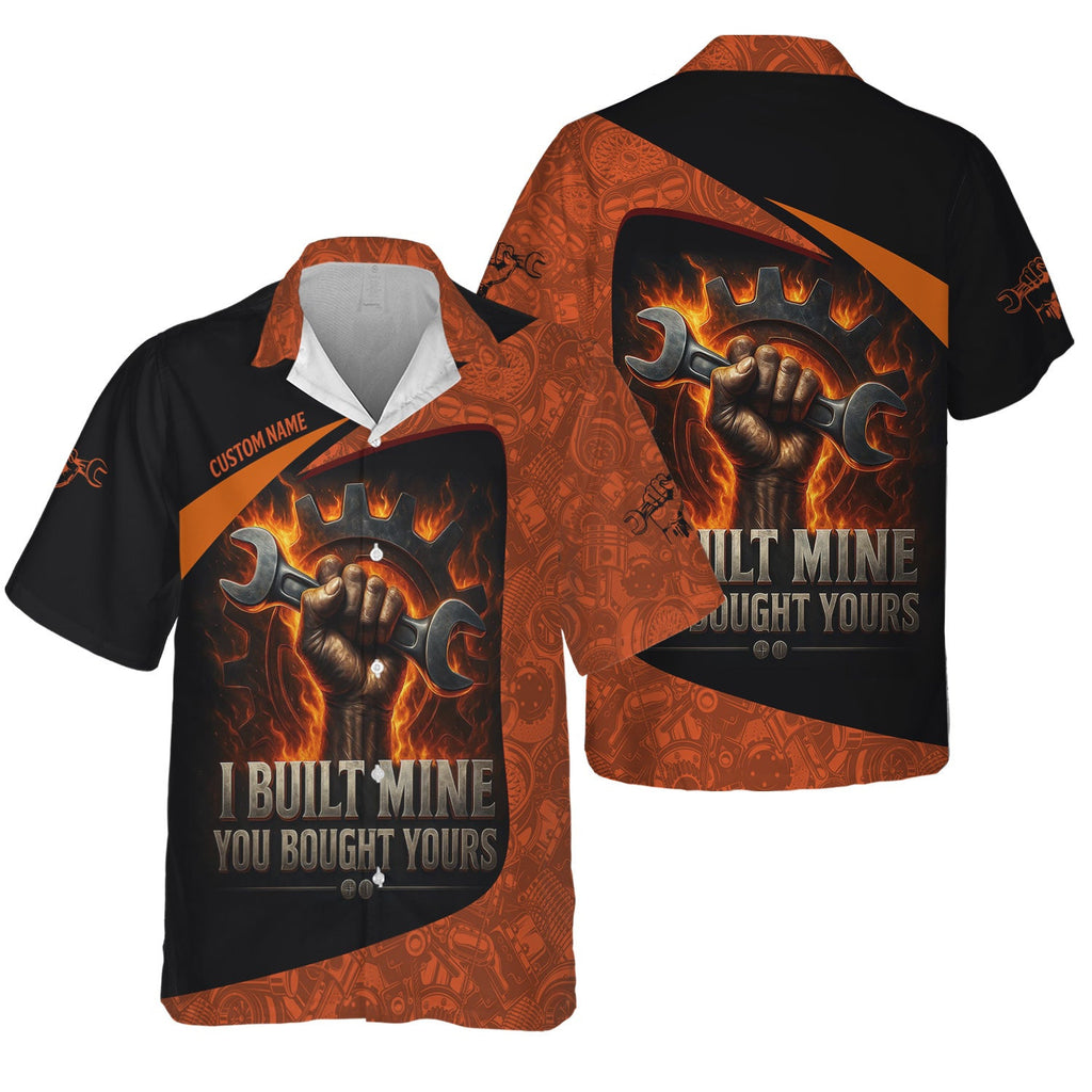 Personalized Mechanic Shirt, I Built Mine You Bought Yours, Flame Design, Gift For Men