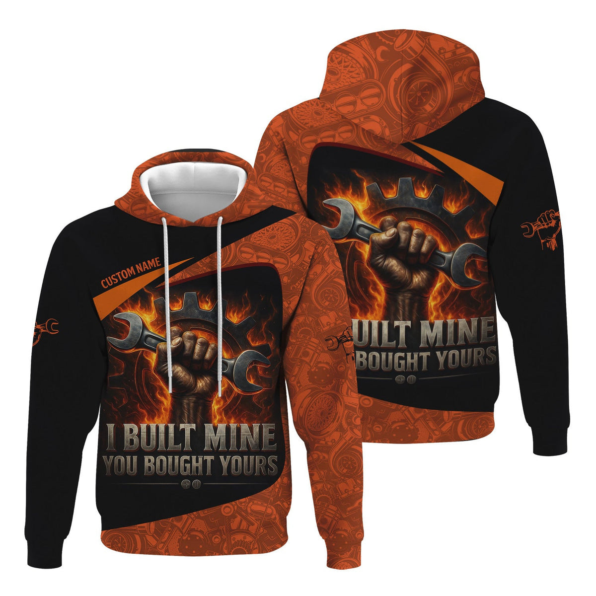 Personalized Mechanic Shirt, I Built Mine You Bought Yours, Flame Design, Gift For Men