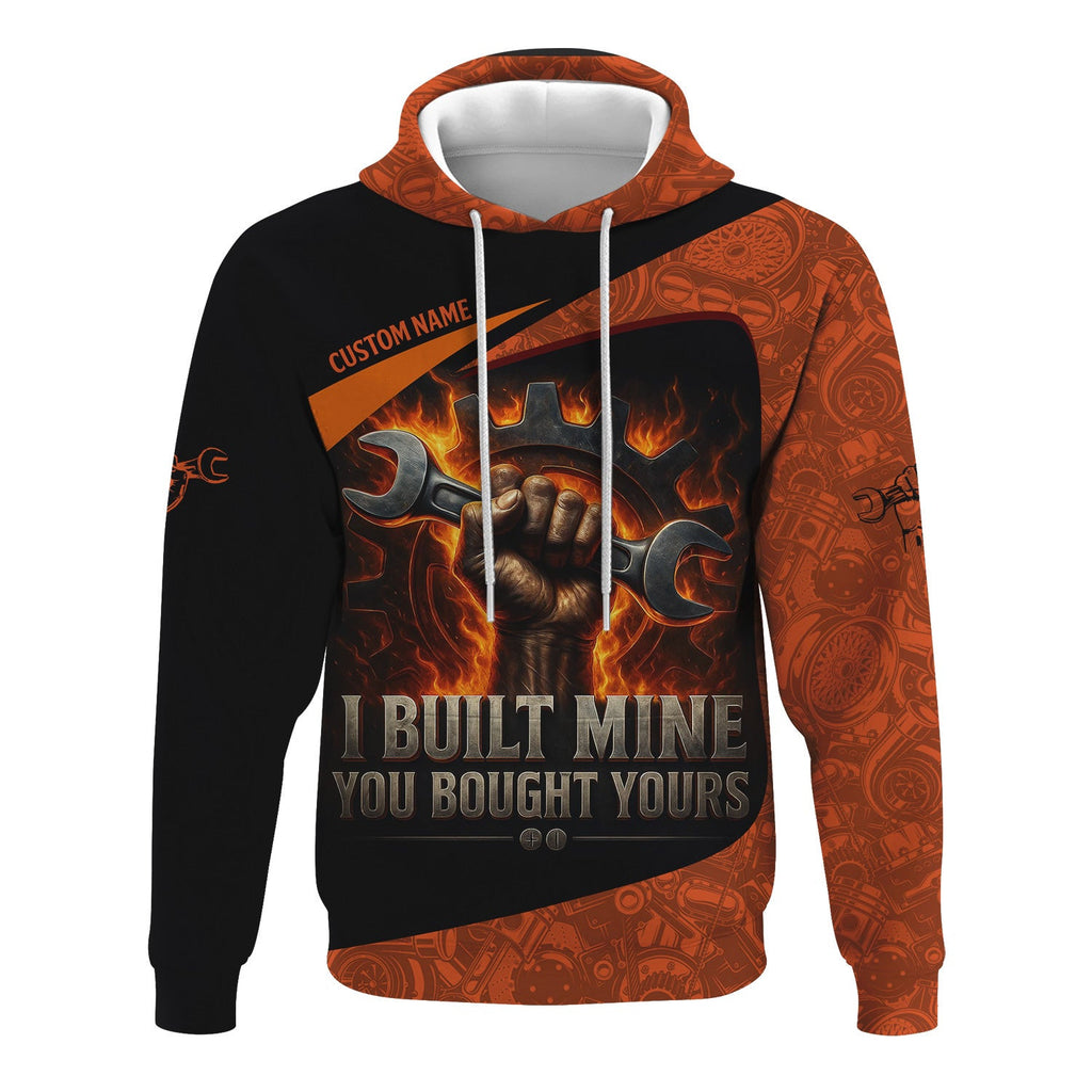 Personalized Mechanic Shirt, I Built Mine You Bought Yours, Flame Design, Gift For Men