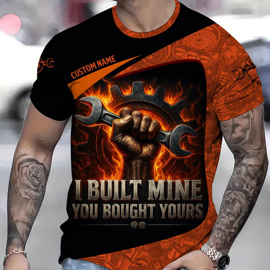 Personalized Mechanic Shirt, I Built Mine You Bought Yours, Flame Design, Gift For Men