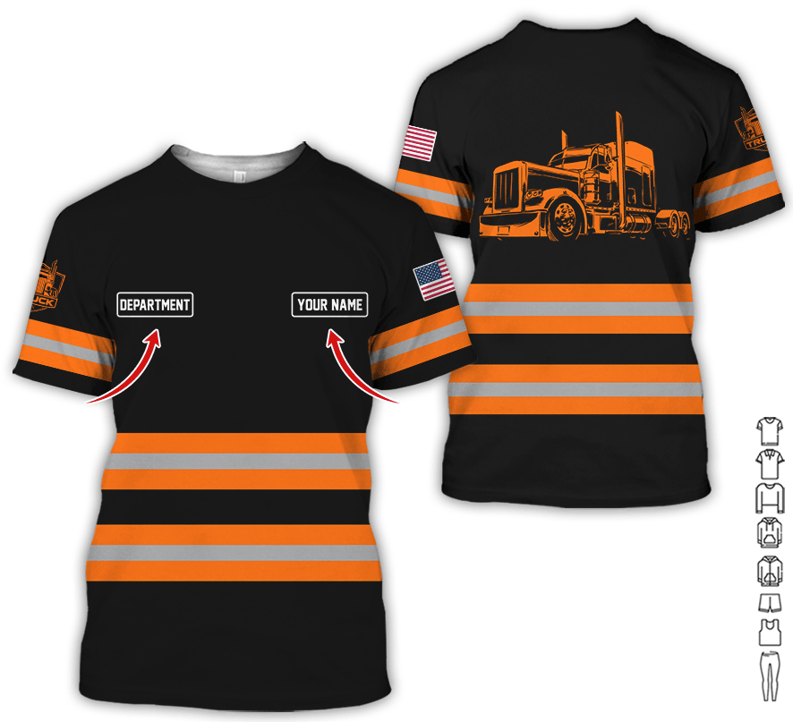 Custom Name Love Truck Shirt, Orange Gift for Men, Husband, or Dad, Trucker Apparel For Men