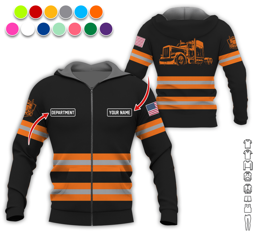 Custom Name Love Truck Shirt, Orange Gift for Men, Husband, or Dad, Trucker Apparel For Men