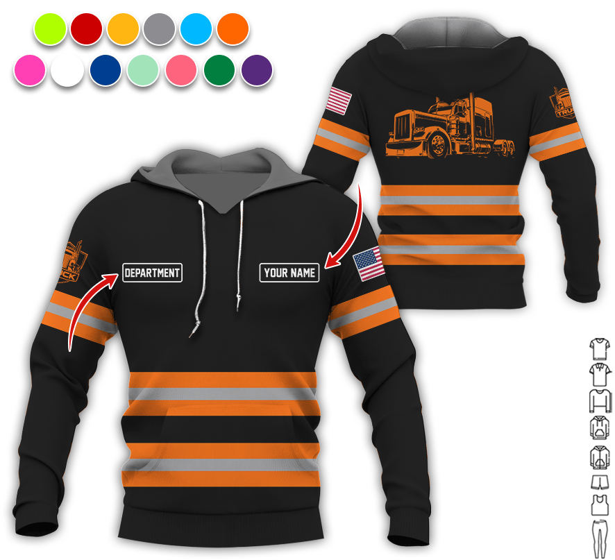 Custom Name Love Truck Shirt, Orange Gift for Men, Husband, or Dad, Trucker Apparel For Men
