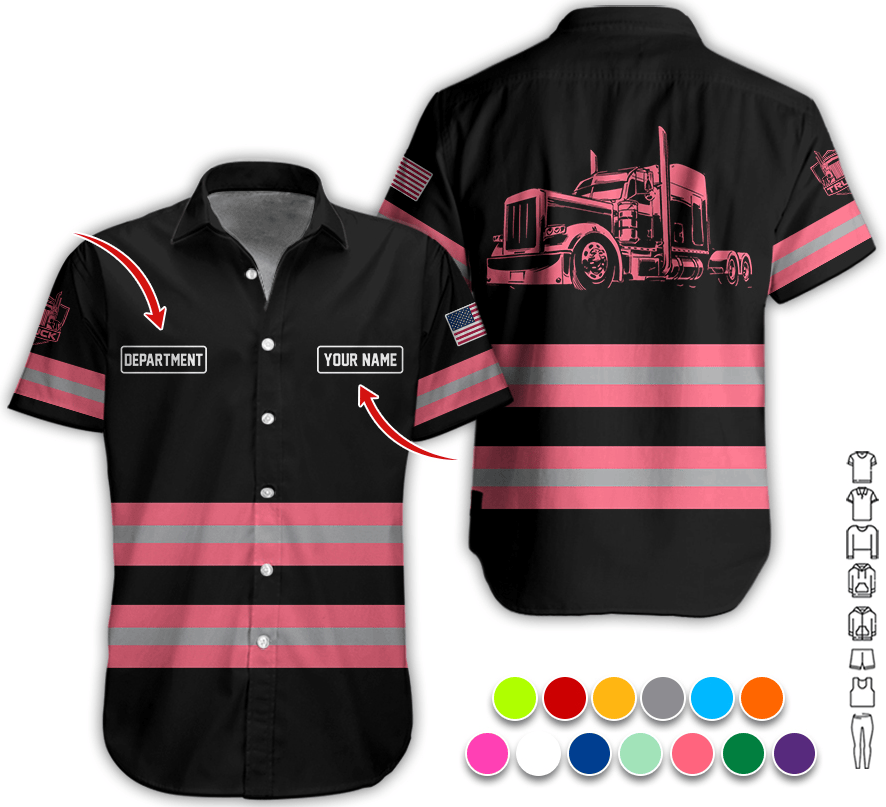 Custom Name Love Truck Shirt, Neon Pink Gift for Men, Husband, or Dad, Trucker Apparel For Men