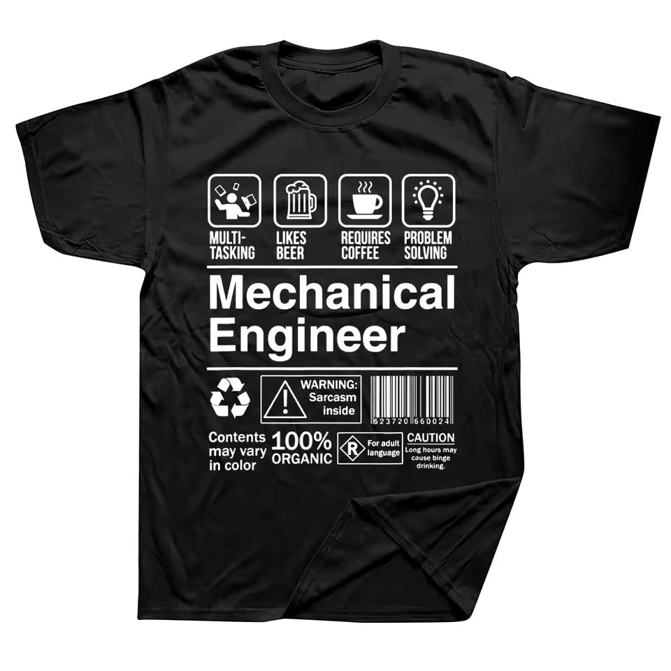 Funny Mechanical Engineer Printed Black T Shirts For Mechanic Lovers