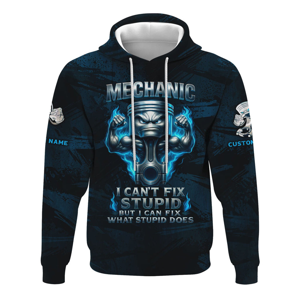 Personalized T-Shirt Mechanic I Can't Fix Stupid But I Can Fix What Stupid Does Muscle Piston Design Shirt For Mechanics
