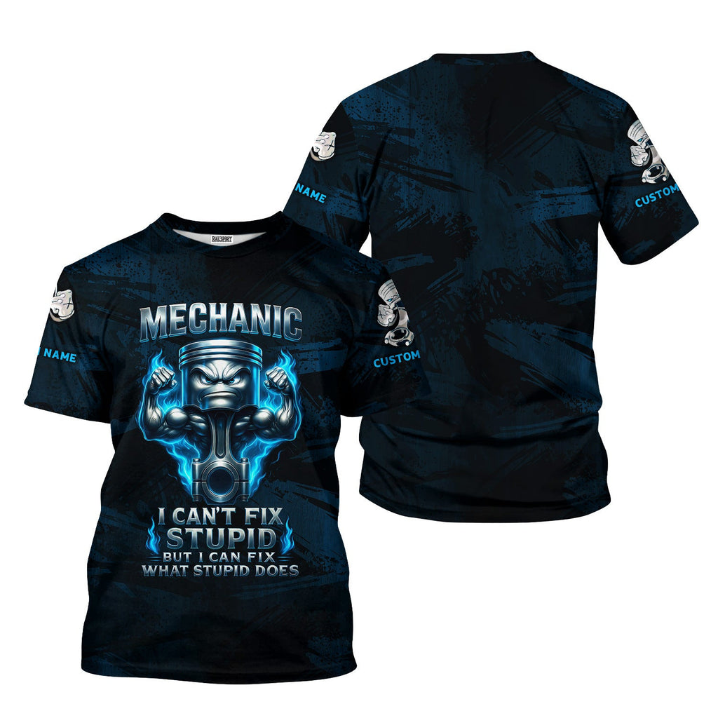 Personalized T-Shirt Mechanic I Can't Fix Stupid But I Can Fix What Stupid Does Muscle Piston Design Shirt For Mechanics