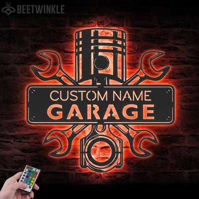 Custom Garage Mechanic Metal Sign Wall Art LED Light Personalized Workshop Name Sign Home Decor Car Mechanic Repair Decoration Repairman Birthday Xmas