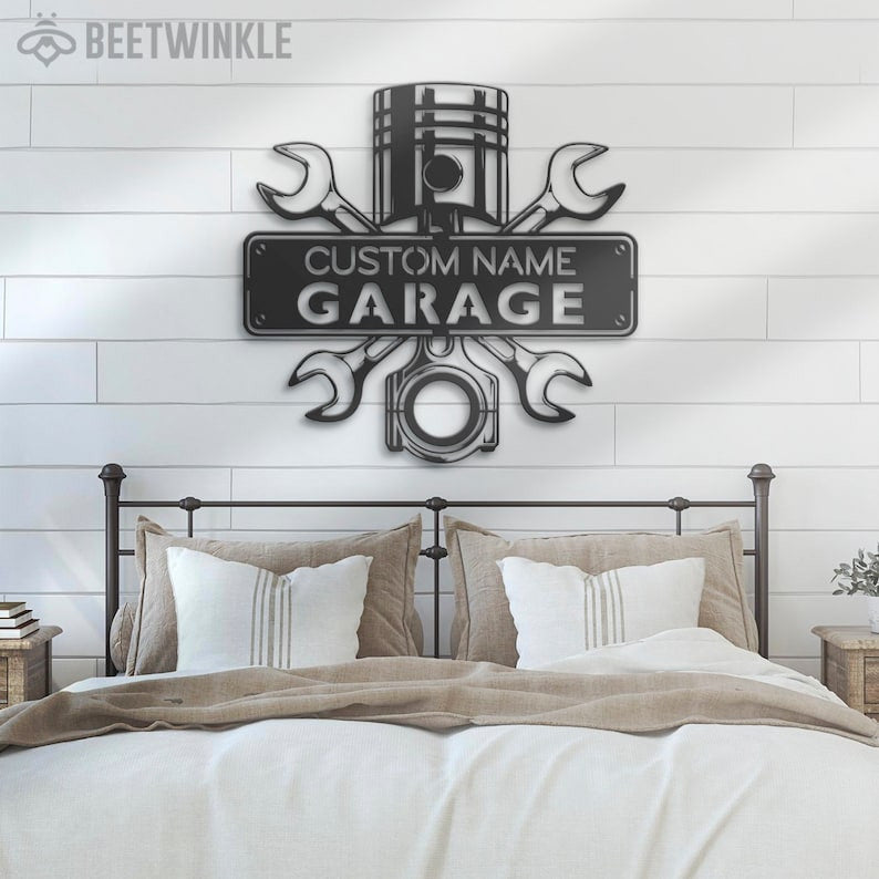 Custom Garage Mechanic Metal Sign Wall Art LED Light Personalized Workshop Name Sign Home Decor Car Mechanic Repair Decoration Repairman Birthday Xmas