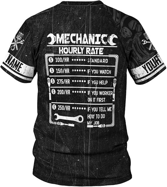 Custom Mechanic Shirts for Men, Mechanic Shirt Gifts for Mechanical Man on Labor Day, Mechanic Labor Rates T-Shirt Hoodie