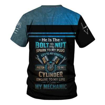 Personalized T-Shirt He Is The Bolt To My Nut, Funny Mechanic Couple Gift, Auto Mechanic Gift For Boyfriend Or Husband