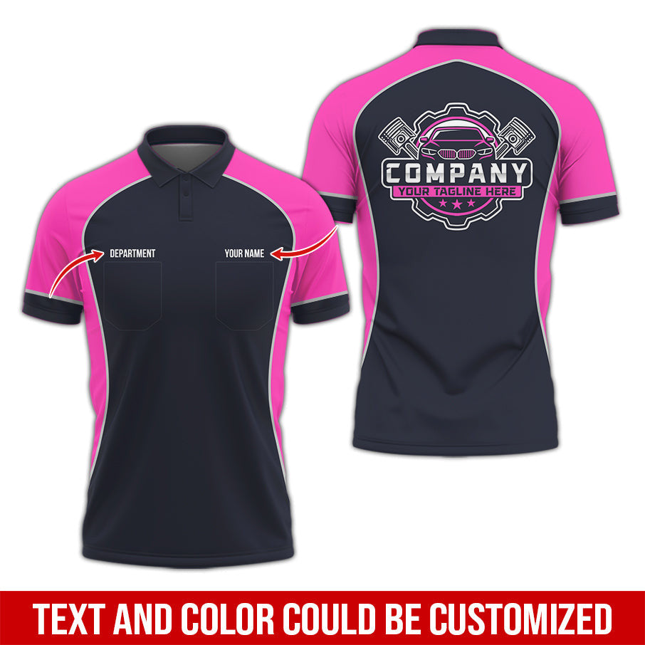 Custom Name Mechanic Shirt for Men, Personalized Garage Workwear Print, Great Gift for Auto Techs, Pink Mechanic T-Shirt