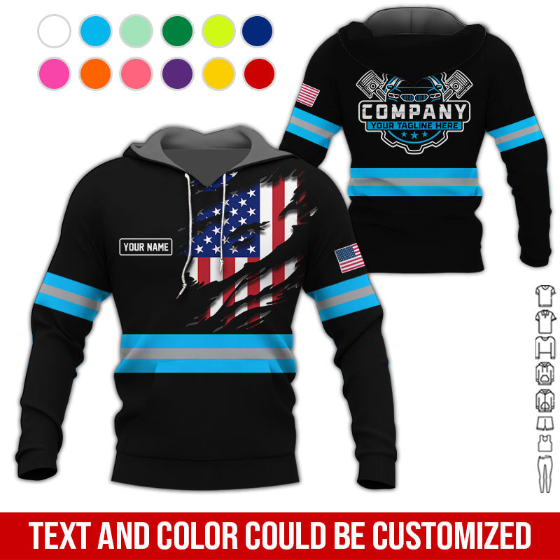 Personalized Auto Technician Shirt in Blue, Custom Name Printed, Gift for Boyfriend, Husband, or Dad Who Loves Working on Cars