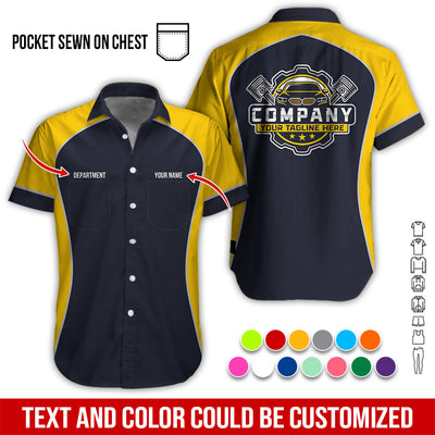 Custom Name Mechanic Shirt for Men, Personalized Garage Workwear Print, Great Gift for Auto Techs, Yellow Mechanic T-Shirt