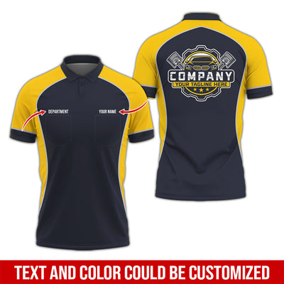 Custom Name Mechanic Shirt for Men, Personalized Garage Workwear Print, Great Gift for Auto Techs, Yellow Mechanic T-Shirt