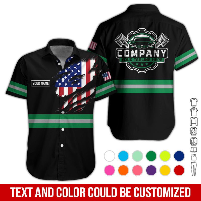 Personalized Auto Technician Shirt in Green, Custom Name Printed, Gift for Boyfriend, Husband, or Dad Who Loves Working on Cars