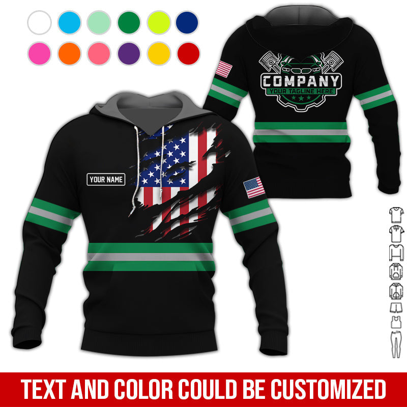Personalized Auto Technician Shirt in Green, Custom Name Printed, Gift for Boyfriend, Husband, or Dad Who Loves Working on Cars
