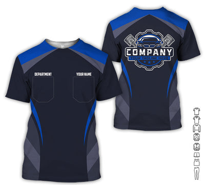 Custom Name Mechanic Shirt, Unisex Navy Crew Shirt for Automotive Workers, Perfect Gift for Him, 3D Printed Pocket Shirt