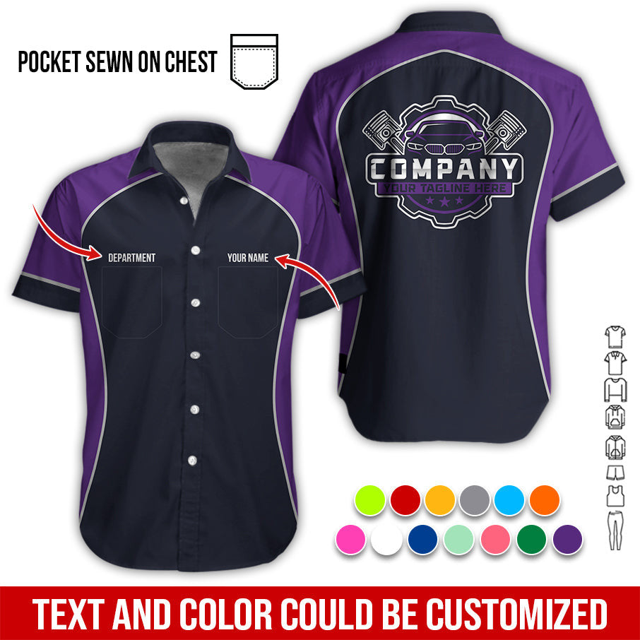 Custom Name Mechanic Shirt for Men, Personalized Garage Workwear Print, Great Gift for Auto Techs, Purple Mechanic T-Shirt