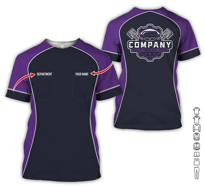 Custom Name Mechanic Shirt for Men, Personalized Garage Workwear Print, Great Gift for Auto Techs, Purple Mechanic T-Shirt