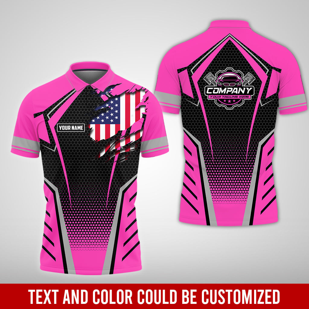 Custom Mechanic Shirt with Name, Pink Garage Uniform, Gift for Car Guys & Technicians, Comfortable Daily Fit, Perfect Garage Apparel