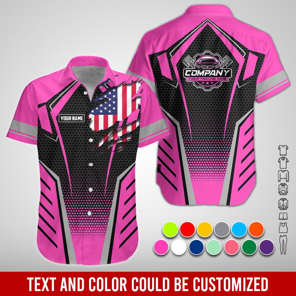 Custom Mechanic Shirt with Name, Pink Garage Uniform, Gift for Car Guys & Technicians, Comfortable Daily Fit, Perfect Garage Apparel